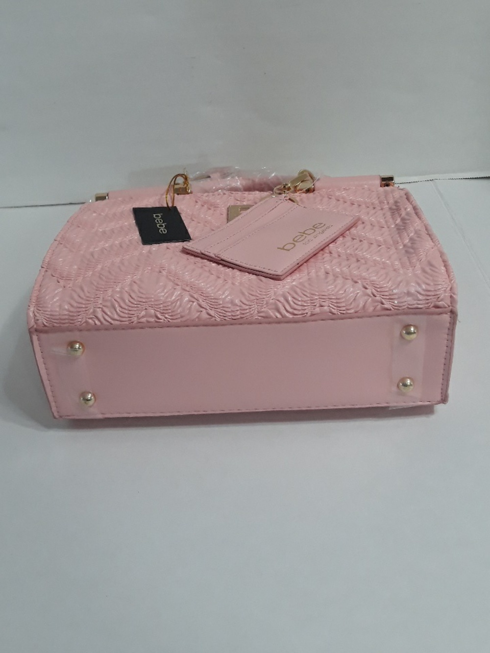 BEBE NOLA Pink Textured Satchel with Card Holder and Gold Accents *NWT* - Picture 3 of 7